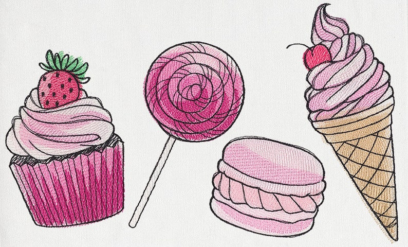 Oh Sugar Border Embroidered Towel Flour Sack Towel Kitchen Towel Hand Towel Tea Towel Bathroom Towel Dish Towel Cupcake Embroidery