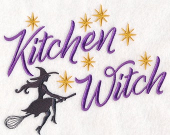 Kitchen Witch Embroidered Towel Flour Sack Towel Kitchen Towel Hand Towel Tea Towel Dish Towel Halloween Towel Witch Embroidery