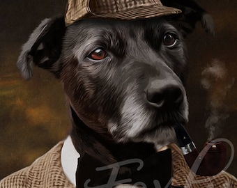 Dog portrait, a custom dog portrait from your photo, digital file, printed poster or framed poster