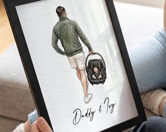 First Fathers Day Gift for New Dad, Custom Watercolour Baby Portrait from Photo Print
