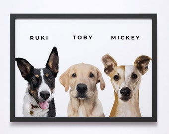 Custom 3 Dog Portrait: Illustrated Pet Memorial Gift (Digital File)