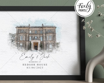 Personalised Wedding Venue Watercolour Painting | Wedding gift for couple | Wedding Gifts for the couple couple gift Gift for bride or groom