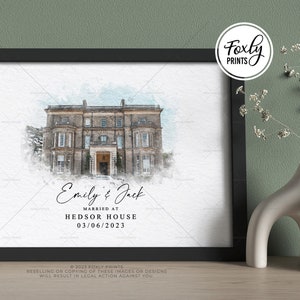 Personalized Wedding Venue Watercolor Painting: Custom Couple Gift