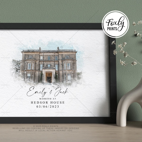 Personalised Wedding Venue Watercolour Painting | Wedding gift for couple | Wedding Gifts for the couple couple gift Gift for bride or groom