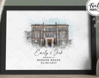 Wedding Gift | Anniversary Gift | Wedding Anniversary | Custom Wedding Venue Watercolour Painting - A Timeless Masterpiece