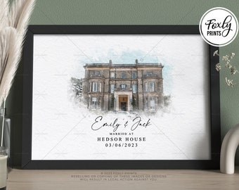 Wedding Venue Watercolour Painting - Custom Artwork for Cherished Memories | Wedding Gift | Anniversary Gift | Wedding Anniversary for wife