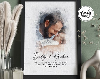 Custom Father's Day Watercolor Portrait: Personalized Dad Gift