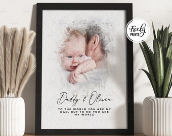 Custom Watercolor Portrait for Dad, First Father's Day Gift, Family Photo Art (Digital Download)