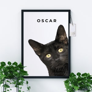 Peekaboo Cat portrait, a custom cat portrait from your photo, digital file, printed poster or framed poster
