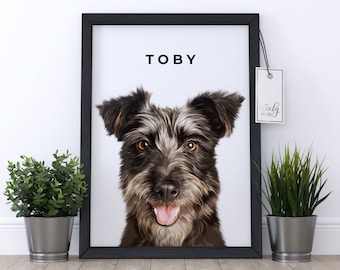 Dog portrait, a custom dog portrait from your photo, digital file, printed poster or framed poster, pet memorial