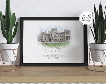 Wedding gift | Wedding Anniversary Gift | Custom Wedding Venue Watercolour Artwork, bespoke custom painting from photo a perfect unique gift