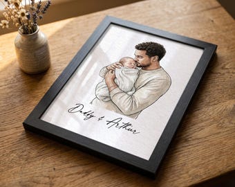 First Fathers Day Gift from Baby, Custom Watercolour Dad Portrait from Photo Print