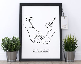 First Mothers Day gift. An unframed or framed poster print of a baby hand holding mother's hand, a charming unique gift for Mother's Day
