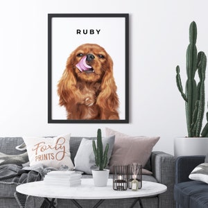 Dog portrait, a custom dog portrait from your photo, digital file, printed poster or framed poster, pet memorial image 9