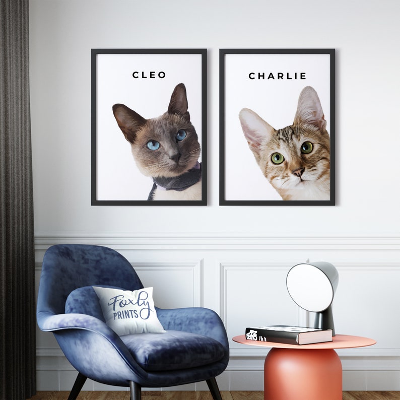 Cat portrait. A custom personalized cat portrait from your photo, style, digital file, printed poster or framed poster image 3