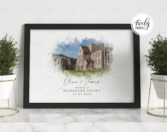 Wedding Gift | Anniversary Gift | Wedding Anniversary | Custom Wedding Venue Watercolour Artwork - Eternal Remembrance