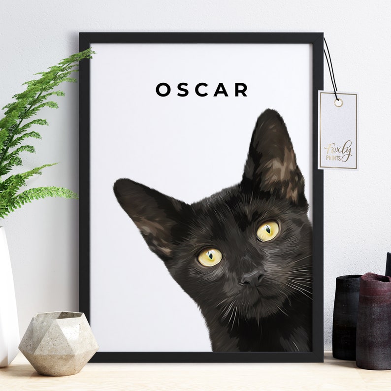Cat portrait. A custom personalized cat portrait from your photo, style, digital file, printed poster or framed poster image 1