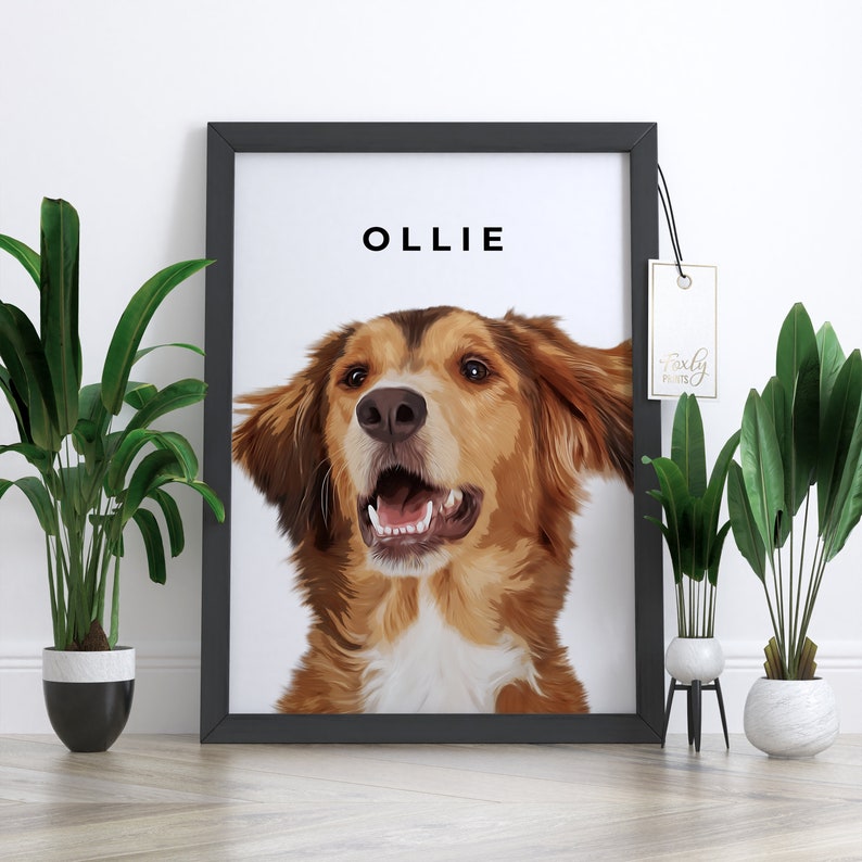 Dog portrait, a custom dog portrait from your photo, digital file, printed poster or framed poster, pet memorial image 8