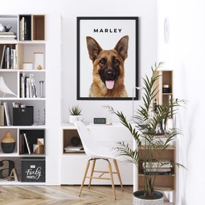 Dog portrait, a custom dog portrait from your photo, digital file, printed poster or framed poster, pet memorial image 6