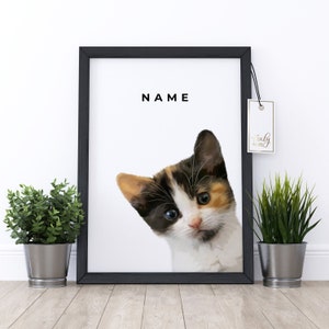 Peekaboo Cat portrait, a custom cat portrait from your photo, digital file, printed poster or framed poster