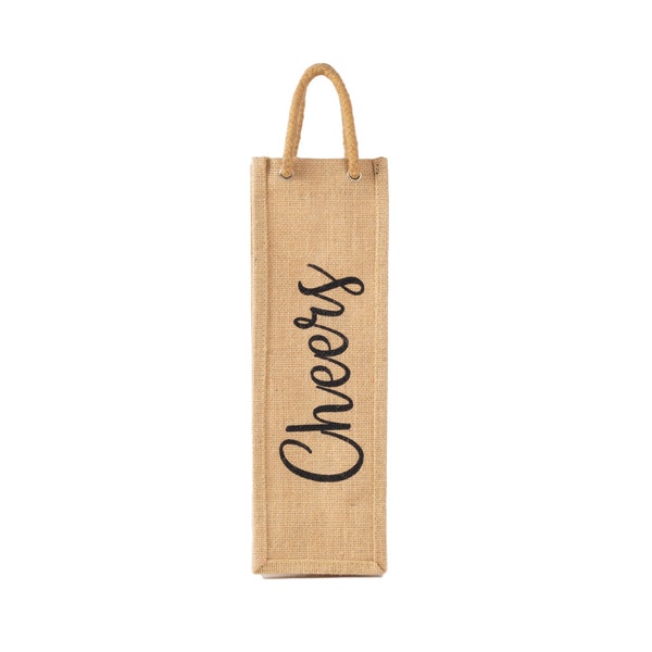 Cheers Burlap Wine Bottle Gift Bag | Burlap Wine Bag | Wine Glass Tote | Eco-Friendly Bag | Wine Lover Gift | Host Gift | Cheers Wine Bag