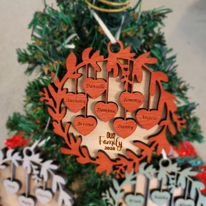 Personalized Wooden Family Ornament With Pet Names - Christmas 2024 - With Family Name - Custom Christmas Ornament - Large Family Ornament