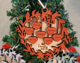 Personalized Wooden Family Christmas Ornament – Pet Names, Custom Family Name