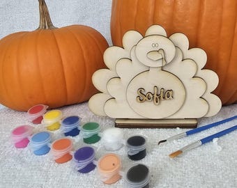 Kit de peinture de dinde en bois personnalisé - Action de grâces DIY