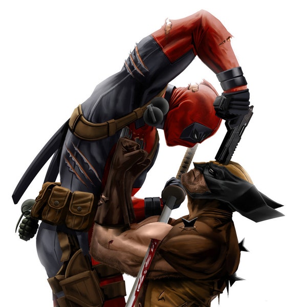 Deadpool vs Wolverine Statue - 3D gedruckt, unbemalt - Figur, Sammlerstück, limitierte Auflage Display