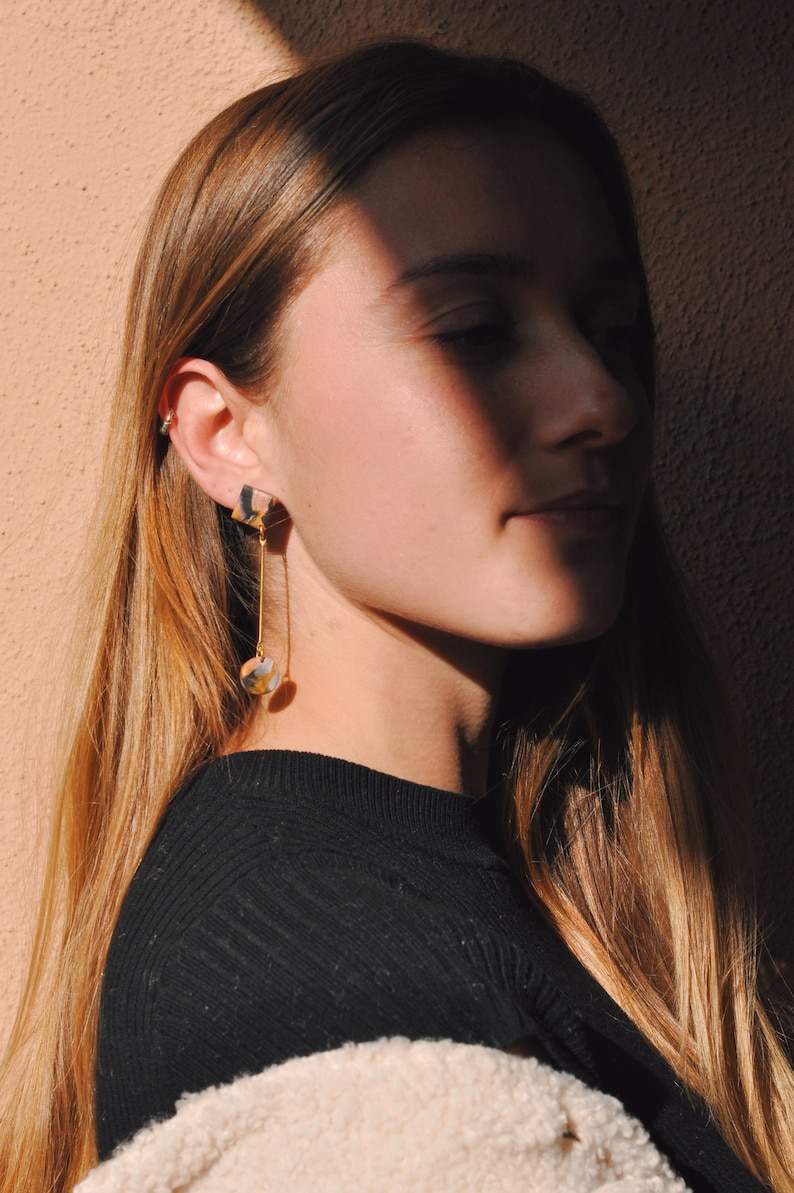 Long Polymer Clay Earrings Irregular Earrings Bathed in 24k Gold Handmade Hypoallergenic Spinel Earrings