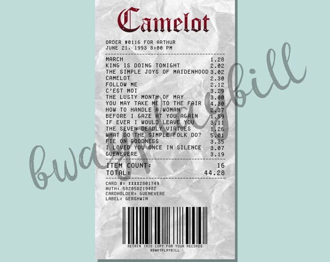 Camelot Broadway Musical Album Receipt Sticker