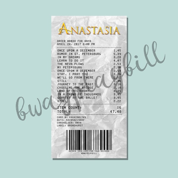 Anastasia Broadway Musical Theatre Album Receipt Sticker