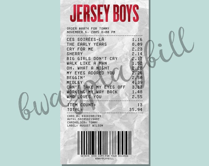 Jersey Boys Album Receipt Sticker