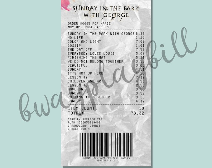 Sunday in the Park with George Broadway Musical Album Receipt Sticker
