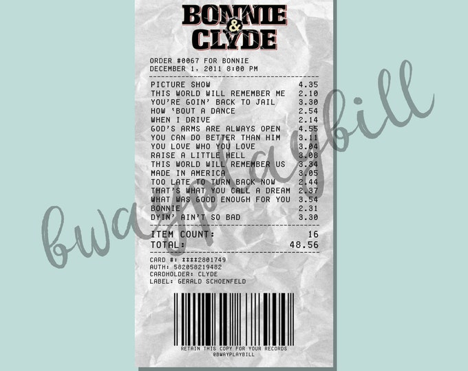 Bonnie and Clyde Album Receipt Sticker