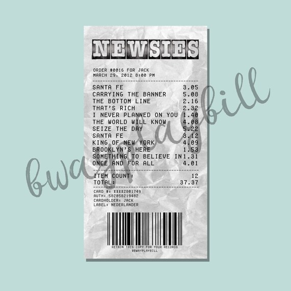 Newsies Broadway Musical Album Receipt Sticker Etsy