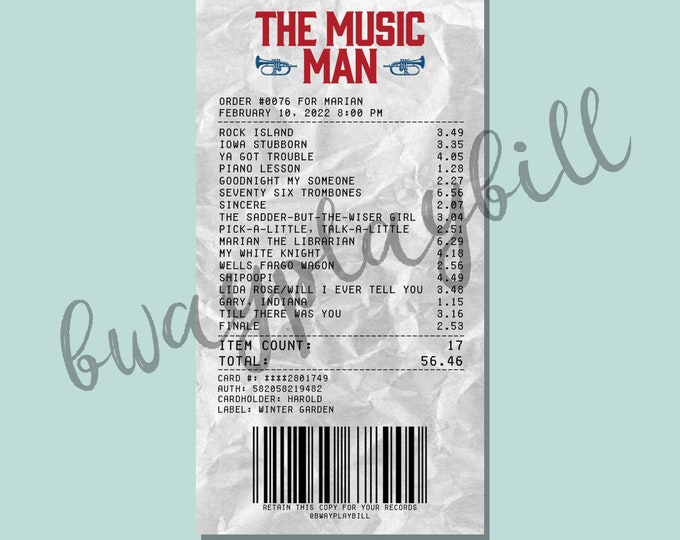 Music Man Broadway Musical Album Receipt Sticker