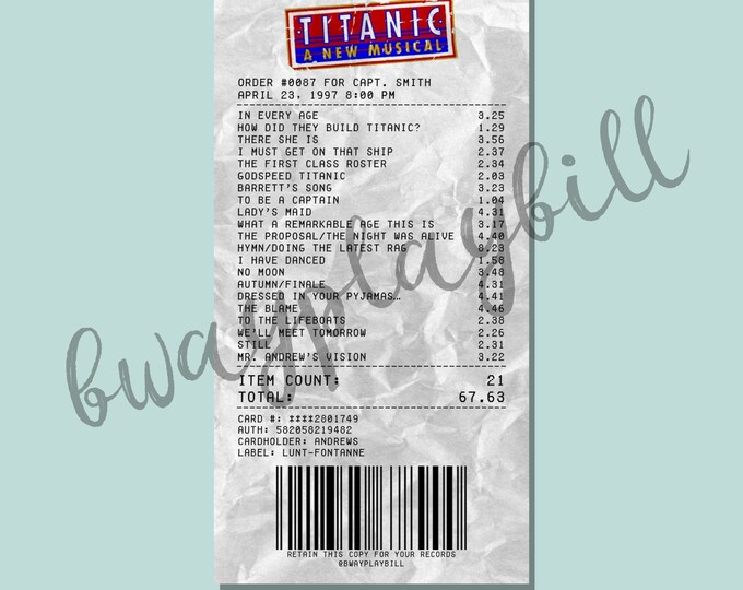 Titanic Broadway Musical Album Receipt Sticker