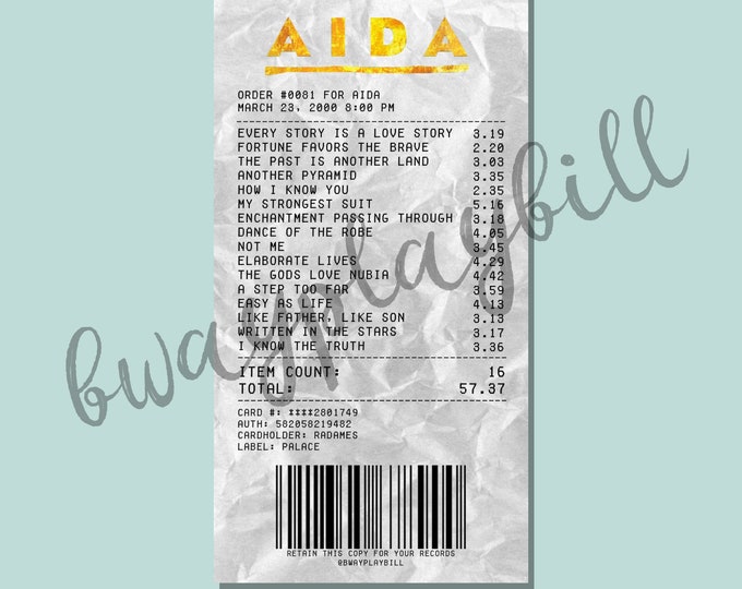 Aida Broadway Musical Album Receipt Sticker