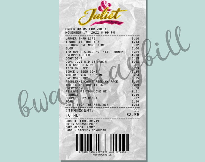 And Juliet (& Juliet) Broadway Musical Album Receipt Sticker