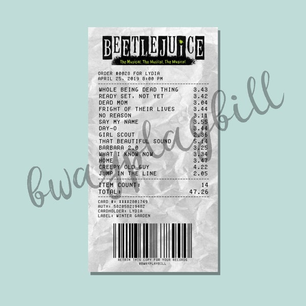 Beetlejuice Broadway Musical Theatre Album Receipt Sticker