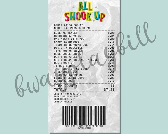 All Shook Up Broadway Musical Album Receipt Sticker