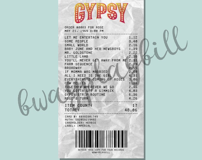 Gypsy Broadway Musical Album Receipt Sticker