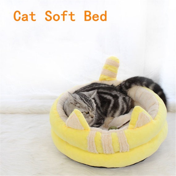 Round Cat Soft Plush Bed Best Fuzzy Cat Bed House Nest Cute Etsy