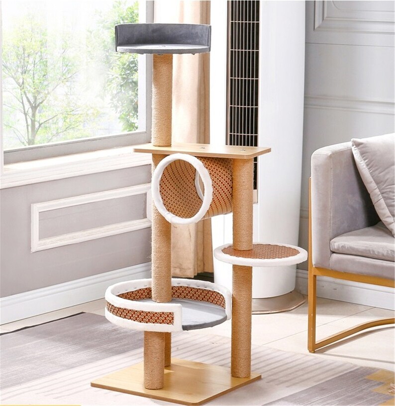 Cat Tree Tower Luxury Cat Condos Hammock Bed Modern Cat Wood Etsy