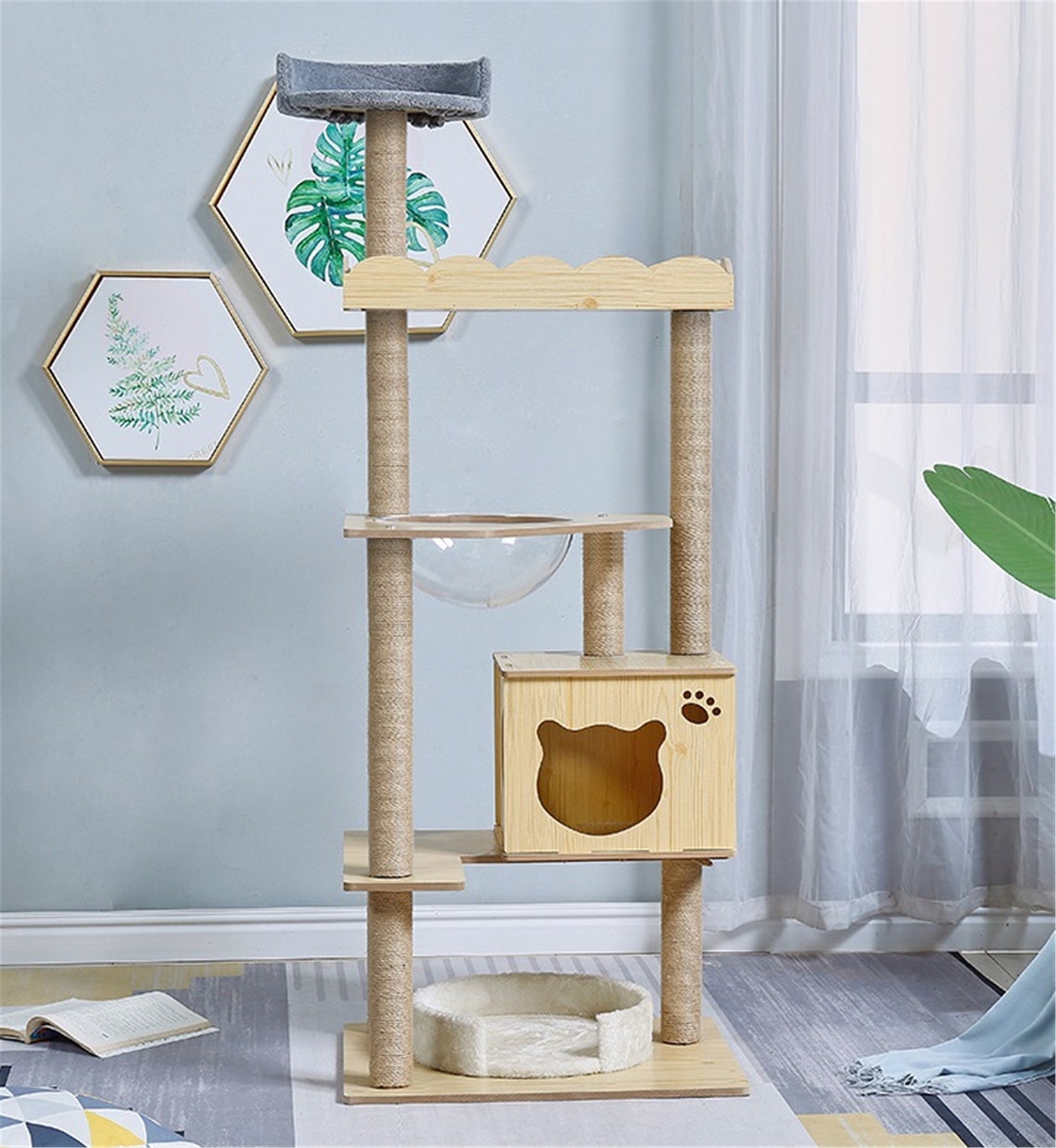 Luxury Cat Tree Tower Wth Platform Cat Condos Hammock Bed Etsy