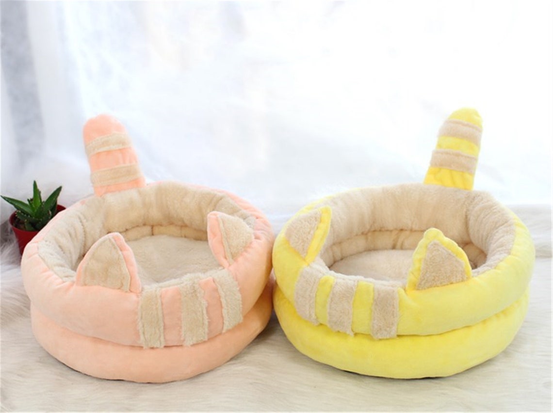 Round Cat Soft Plush Bed Best Fuzzy Cat Bed House Nest Cute Etsy