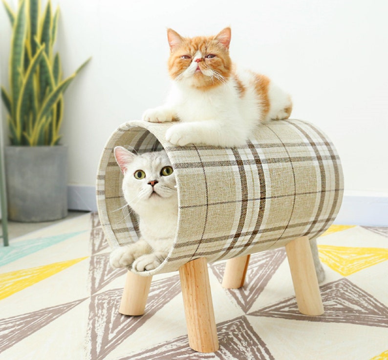 Cylindrical Cat Tunnel Bed Anti Anxiety Okayseason Best Fuzzy Etsy