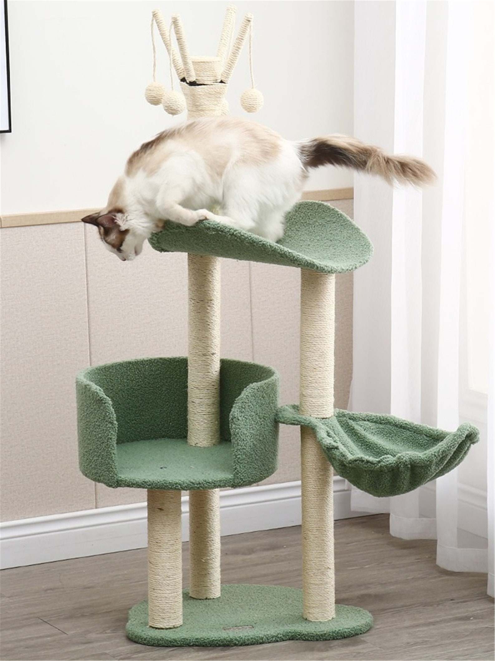 Green Cat Tree Cat Tower With Platform Luxury Cat Condos Etsy