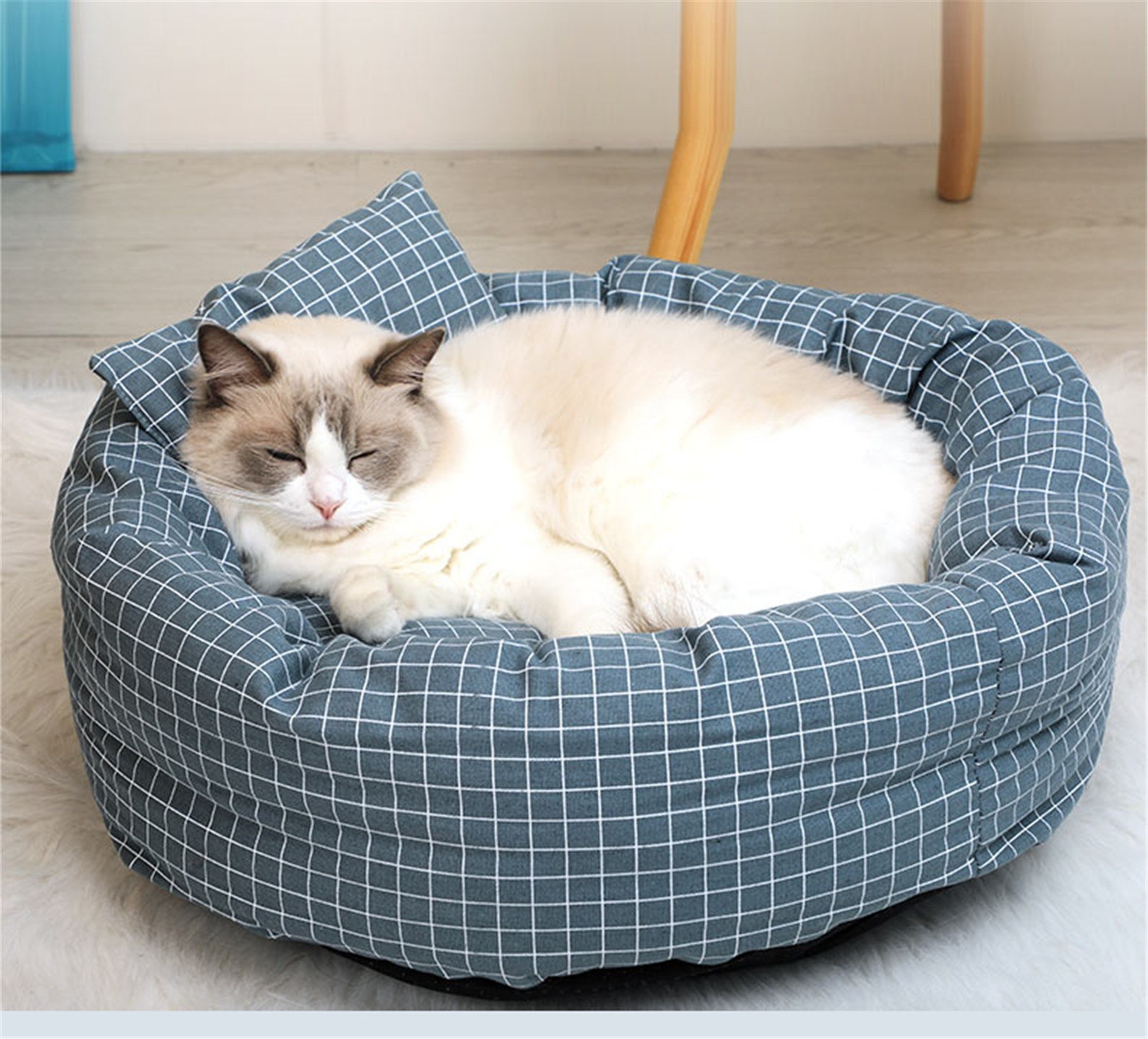 Round Cat Bed Soft Plush Cat Dog Bed House Nest Anti Anxiety Etsy